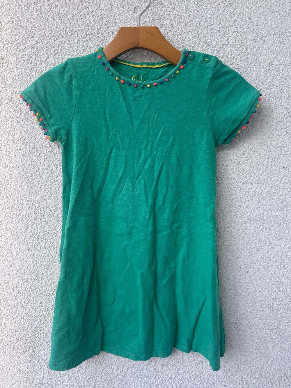 Boden Green Jersey Pom Pom Short Sleeve T-Shirt Dress Size 7-8Y